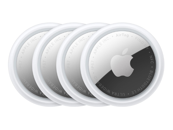 Apple AirTag sleek silver and white circular tracker