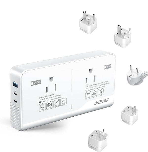 BESTEK Power Converter 220V to 110V with multiple AC outlets and USB ports