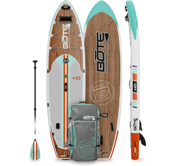BOTE HD Aero 11'6 inflatable board showing tackle rack receivers and Magnepod attachment