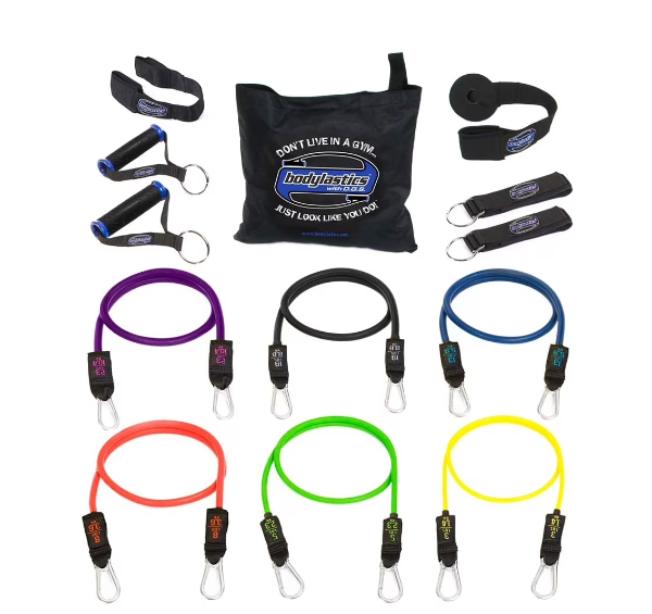Bodylastics stackable resistance bands with handles and door anchor