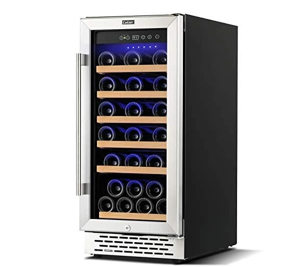 Colzer 15-inch 30-bottle wine refrigerator with beech wood shelves