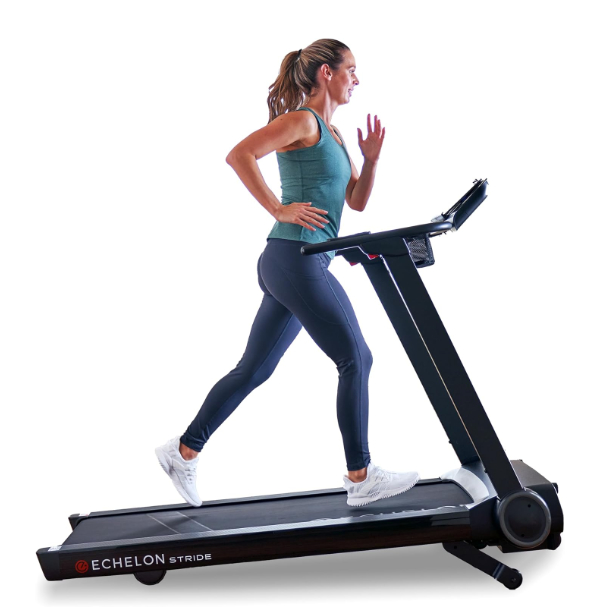Echelon Stride Auto-Fold Treadmill showing flat storage