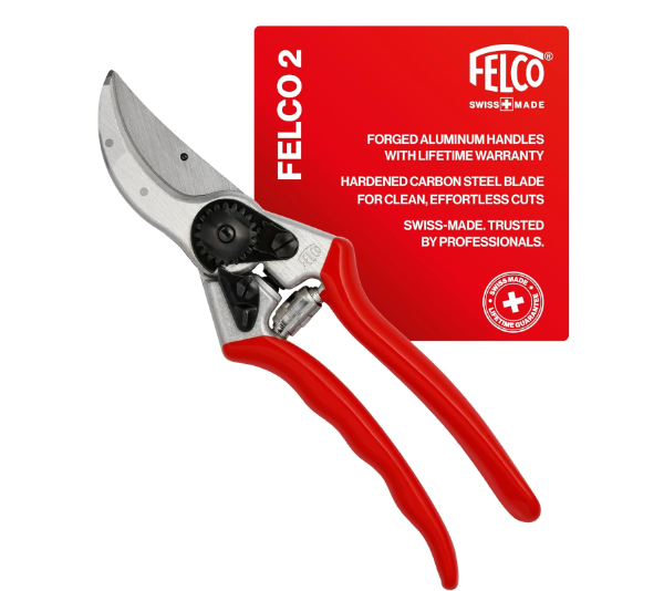 Felco 2 Classic bypass pruners with red handles