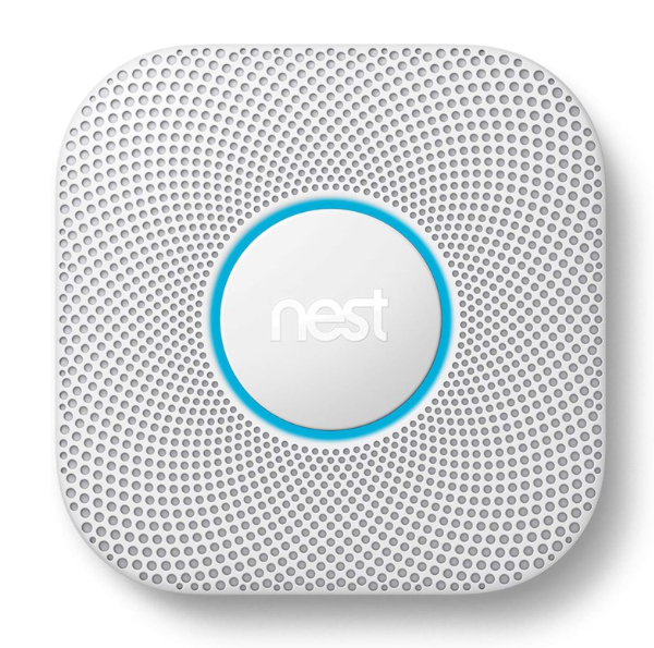Google Nest Protect smart smoke and carbon monoxide alarm showing light ring