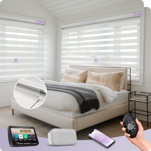 Graywind Zebra shades showing the dual-layer light filtering