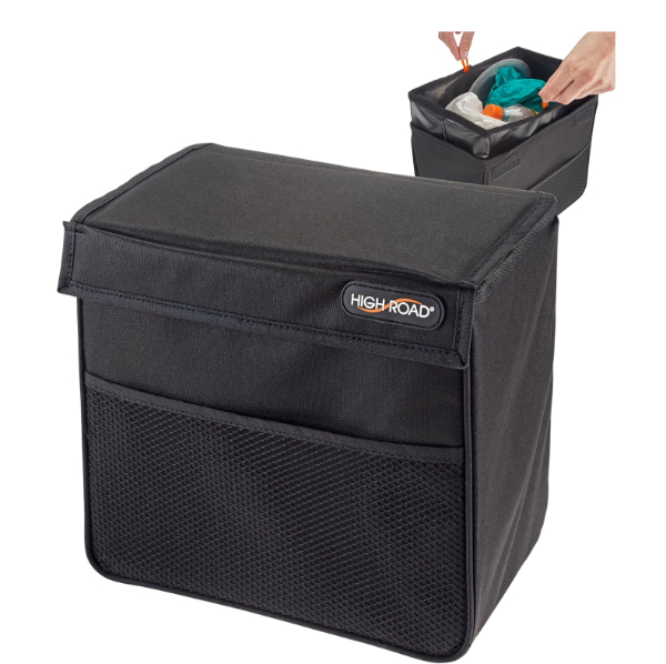 High Road StashAway console trash can with side pockets