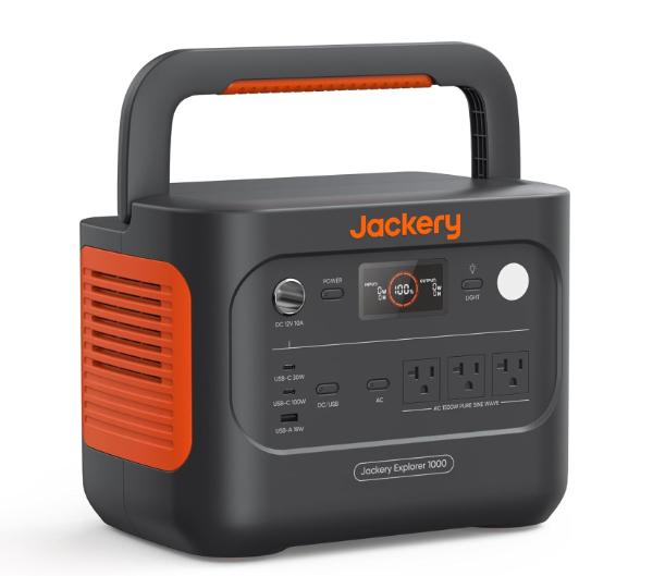 Jackery Explorer 1000 v2 with orange accents and digital display