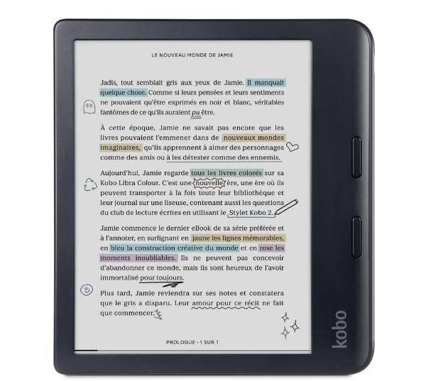 Kobo Libra Colour with asymmetrical design and physical page-turn buttons