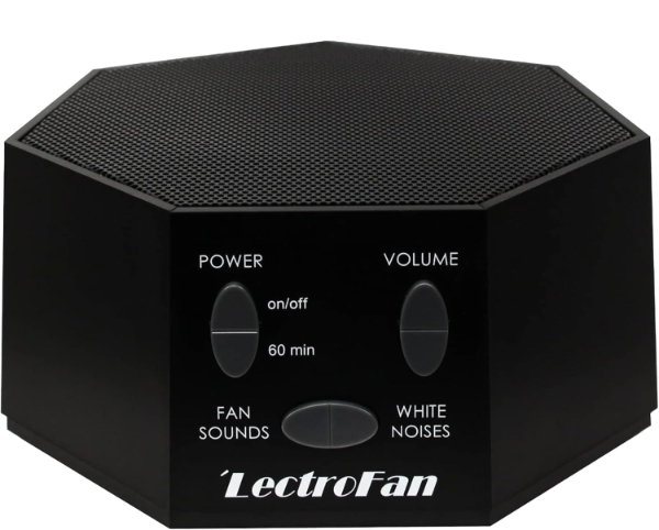 LectroFan Evo white noise machine with top-facing speaker