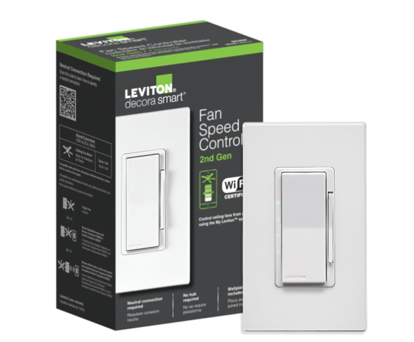 Leviton Decora Smart Fan Switch with rocker and vertical LEDs