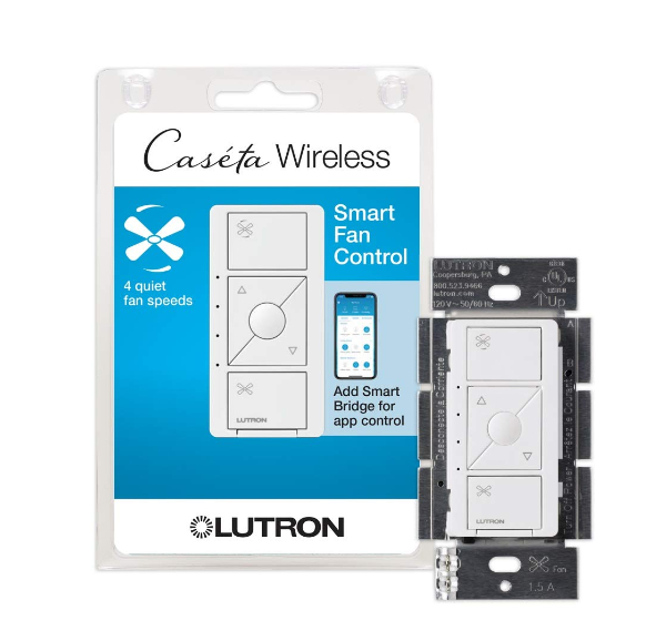 Lutron Caseta Smart Fan Speed Control wall switch in white