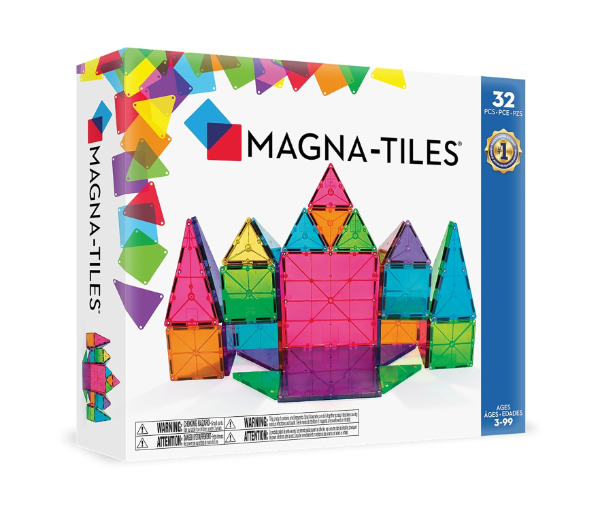 Magna-Tiles 32-Piece set showing geometric magnetic shapes