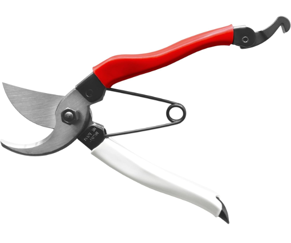 Okatsune 103 Japanese pruning shears with red and white handles