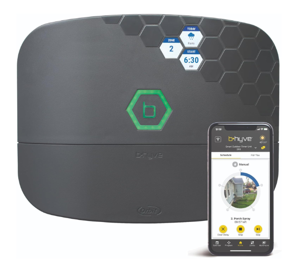 Orbit B-hyve Smart Sprinkler Controller in gray weather-resistant case
