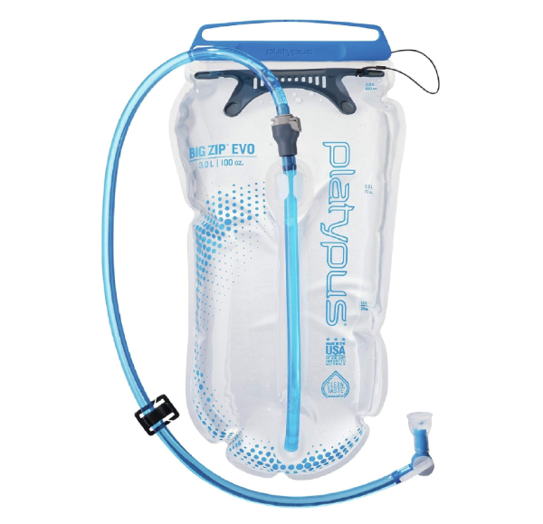 Platypus Big Zip EVO showing the slide-top and quick-disconnect hose