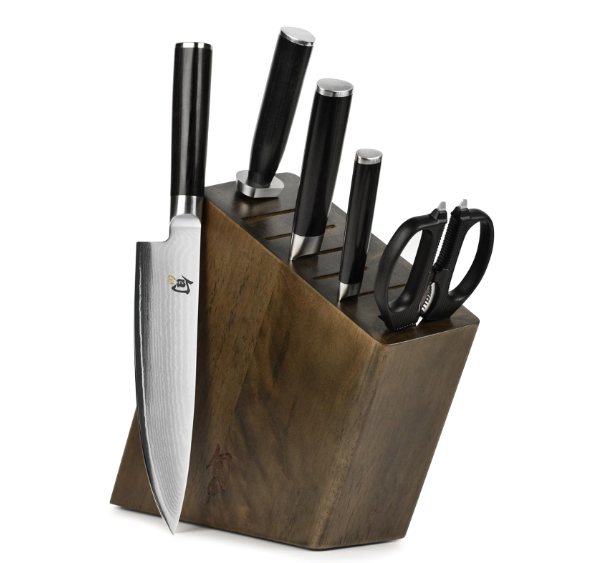 Shun Classic 6-Piece Slimline Knife Block Set with Damascus cladding and Pakkawood handles