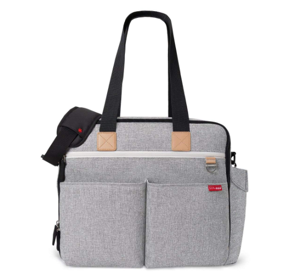 Skip Hop Duo Signature messenger bag attached to a stroller