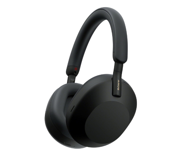 Sony WH-1000XM5 wireless headphones in black showing the slim headband