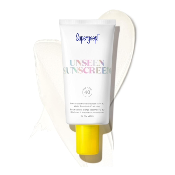 Supergoop Unseen Sunscreen clear gel in a yellow tube