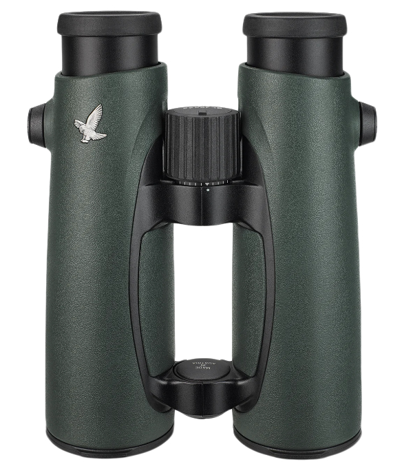 Swarovski EL 10x42 binoculars with open-bridge design and green rubber armor
