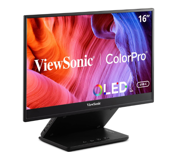 ViewSonic ColorPro VP16-OLED with professional hood and adjustable stand