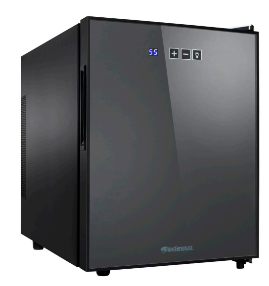 Wine Enthusiast 12-bottle wine cooler with mirrored finish and touchscreen