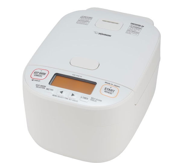Zojirushi NW-YNC10 white pressure induction rice cooker with sleek digital display