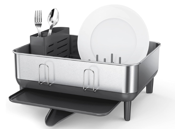 simplehuman compact steel frame dish rack with swivel spout